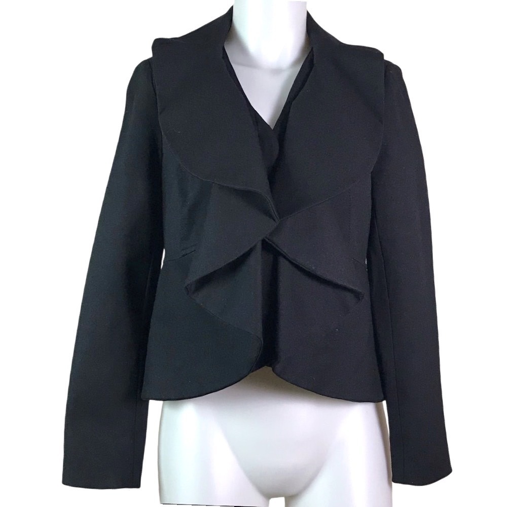 INC INTERNATIONAL CONCEPTS CROPPED BLACK RUFFLE JACKET